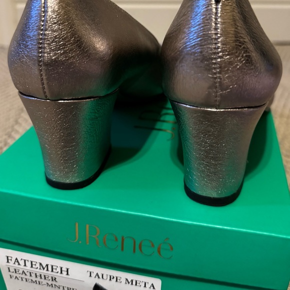 J. Renee Leather Block Heel Pointy Toe Pumps Fatemeh Taupe Metallic - Picture 3 of 5